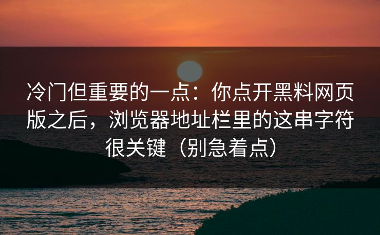 冷门但重要的一点：你点开黑料网页版之后，浏览器地址栏里的这串字符很关键（别急着点）